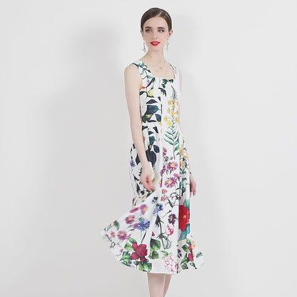 Summer Casual Floral Print Suspender Dress