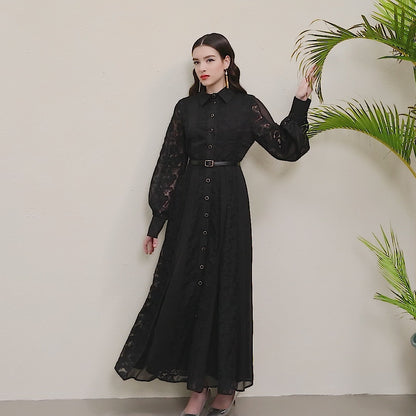 Women's Floral Print Lace Puff Sleeve Maxi Dress