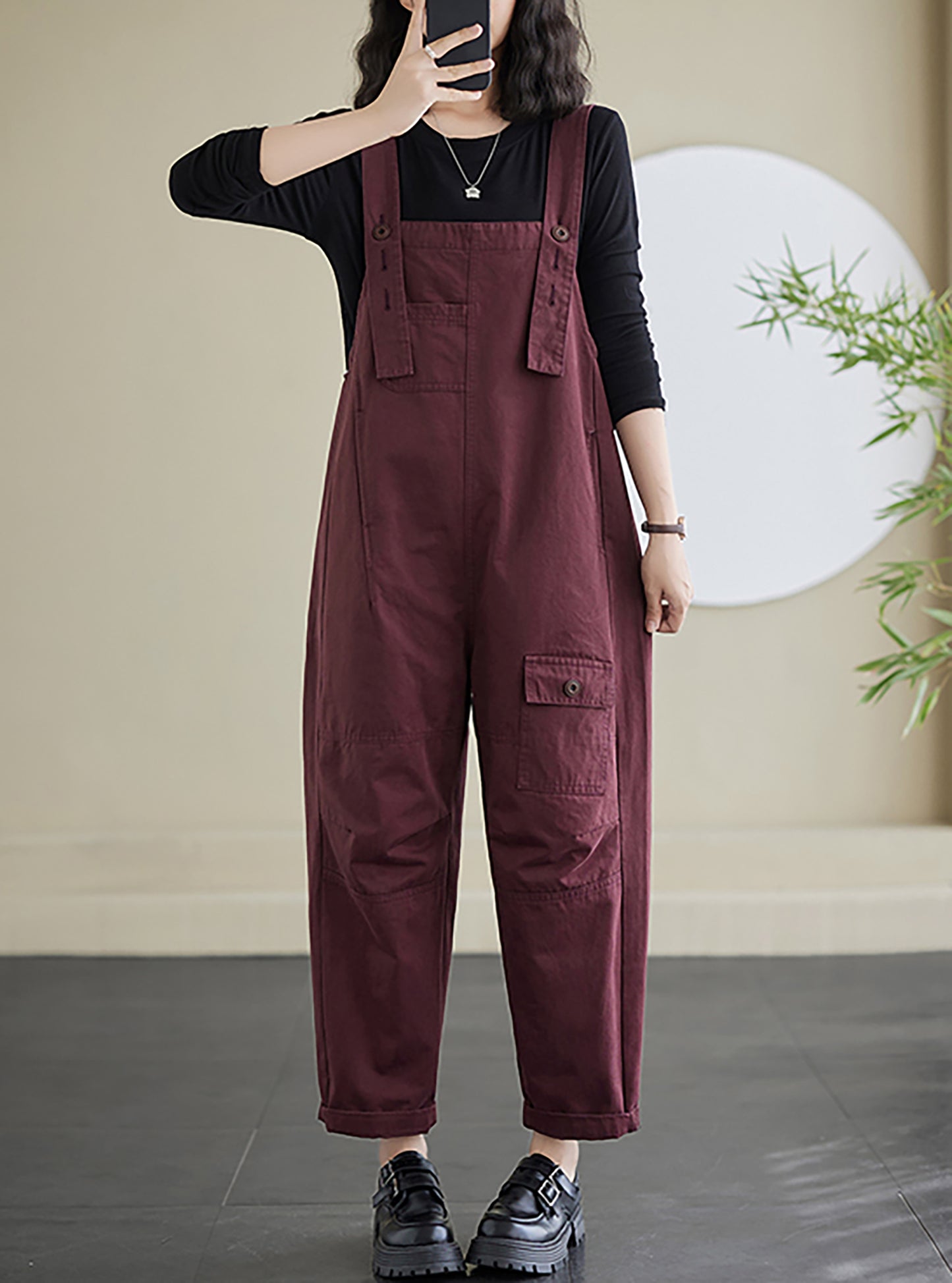 Strap Straight Wide Leg Stretchy Loose Bib Overalls