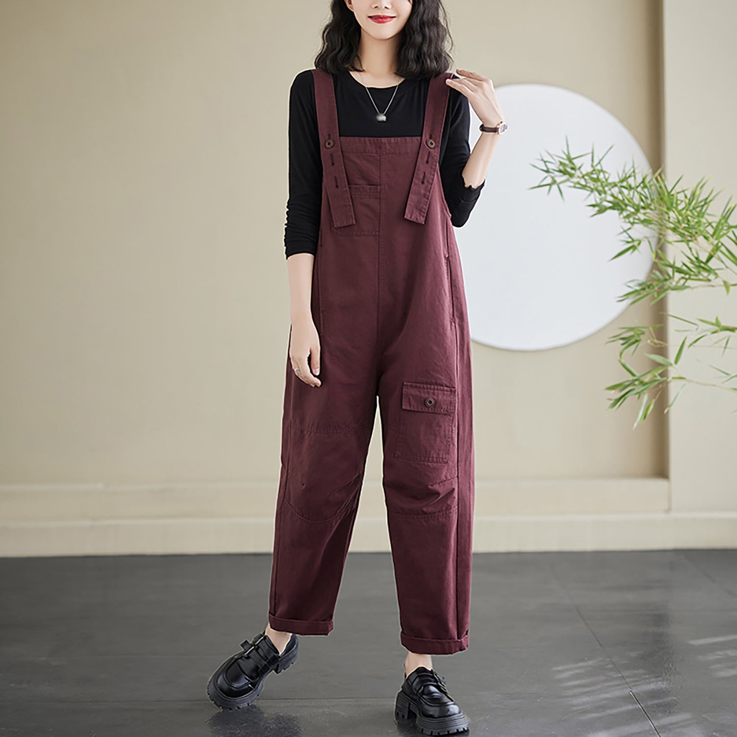 Strap Straight Wide Leg Stretchy Loose Bib Overalls