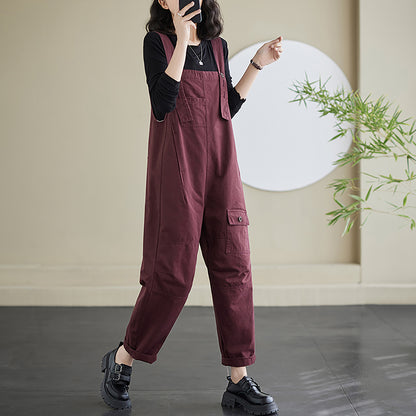 Strap Straight Wide Leg Stretchy Loose Bib Overalls