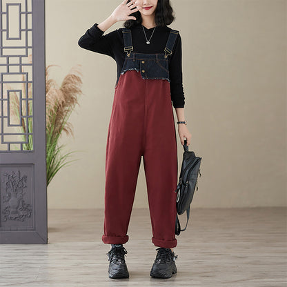 Stretchy Loose Bib Overalls with Pockets