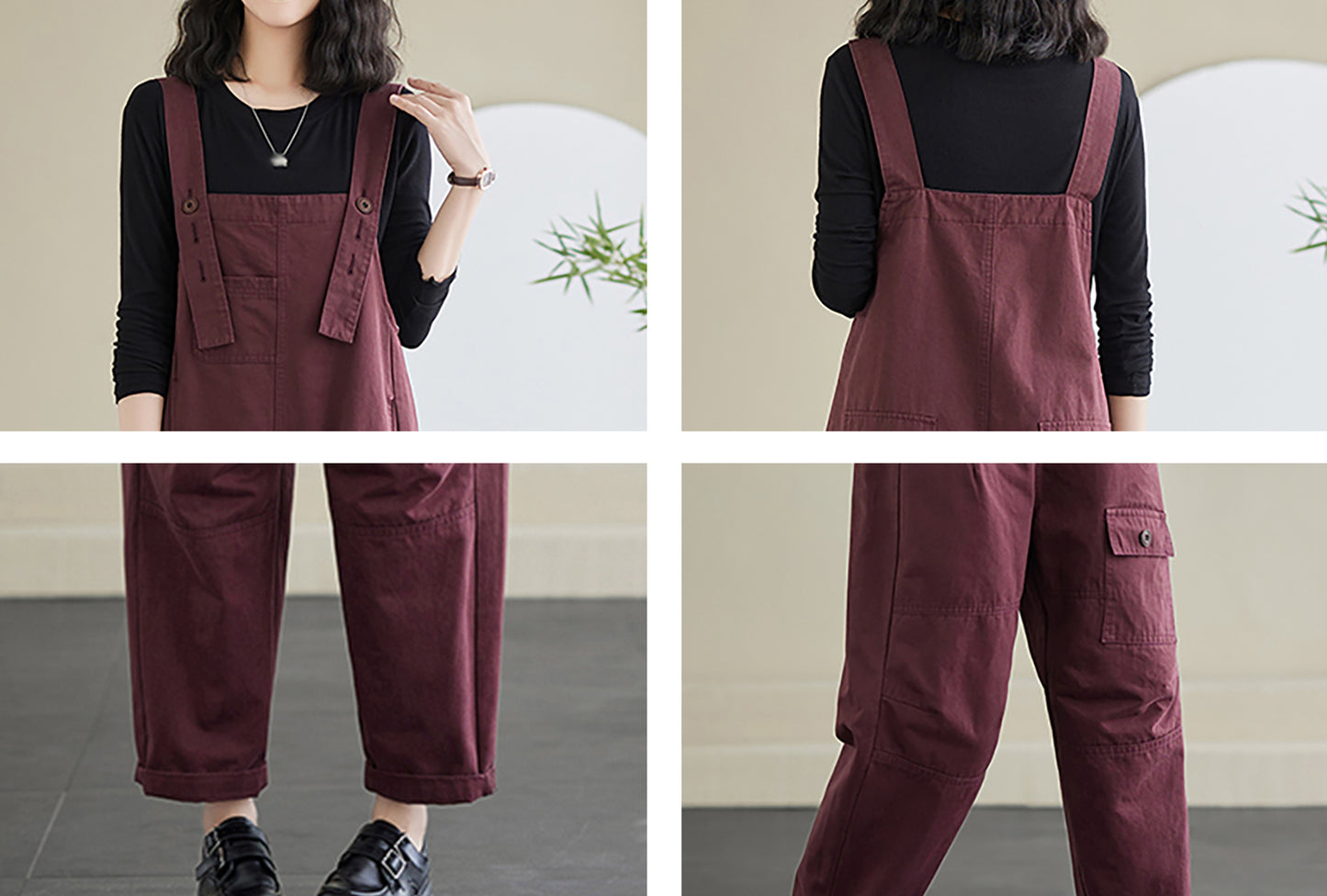 Strap Straight Wide Leg Stretchy Loose Bib Overalls