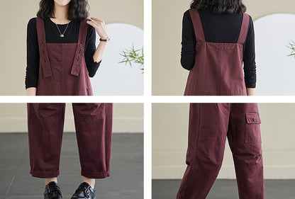 Strap Straight Wide Leg Stretchy Loose Bib Overalls