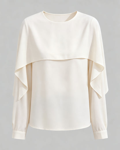 Ivory Layered Chiffon Blouse – Elegant Early Fall Top