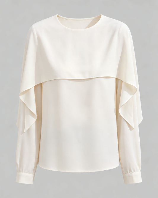 Ivory Layered Chiffon Blouse – Elegant Early Fall Top