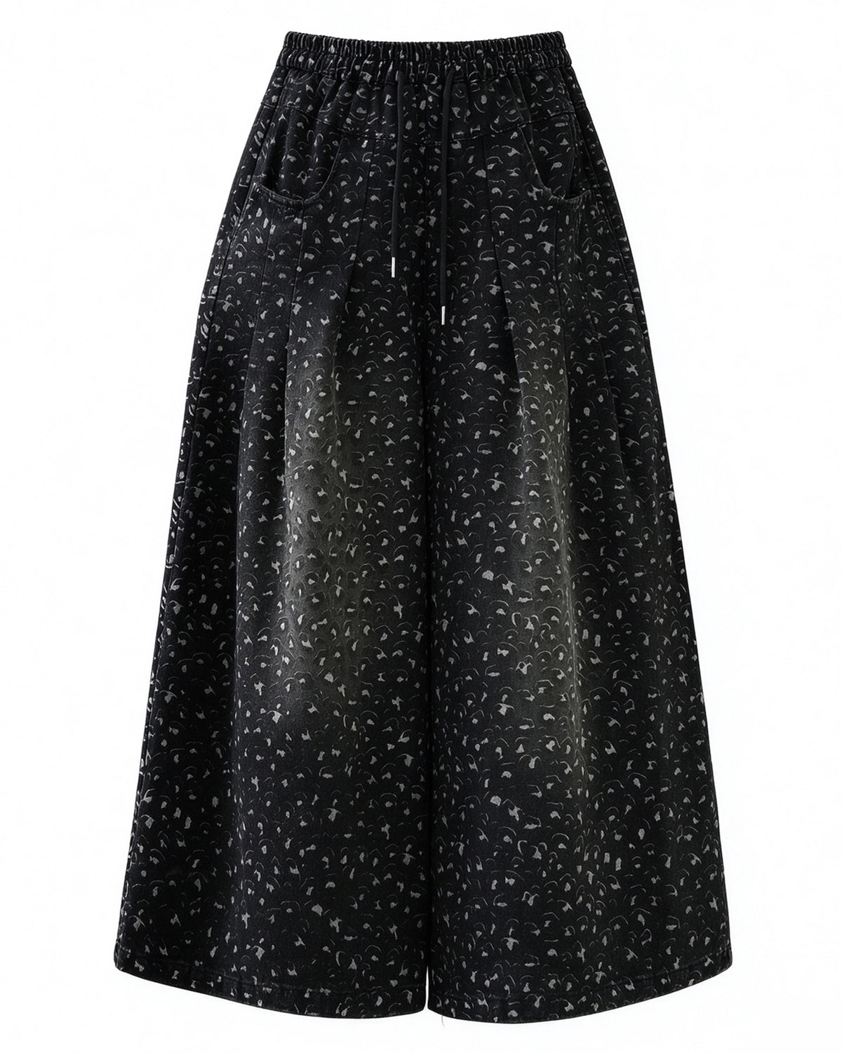 Effortless Chic High-Waist Floral Denim Wide Leg Trousers