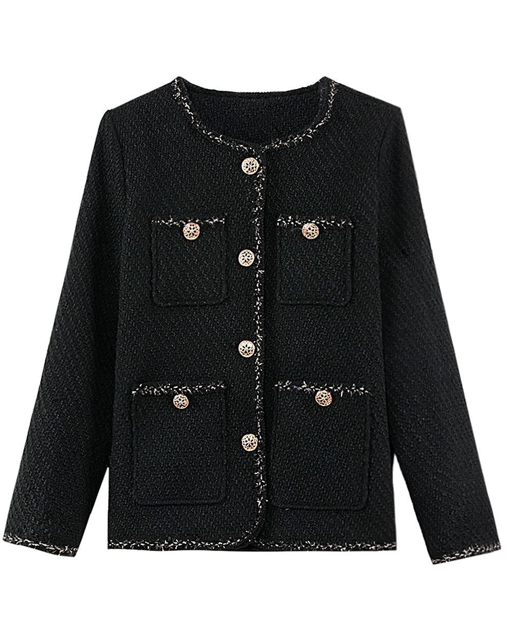 28687 Black Tweed Jacket with Gold Buttons