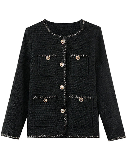 28687 Black Tweed Jacket with Gold Buttons