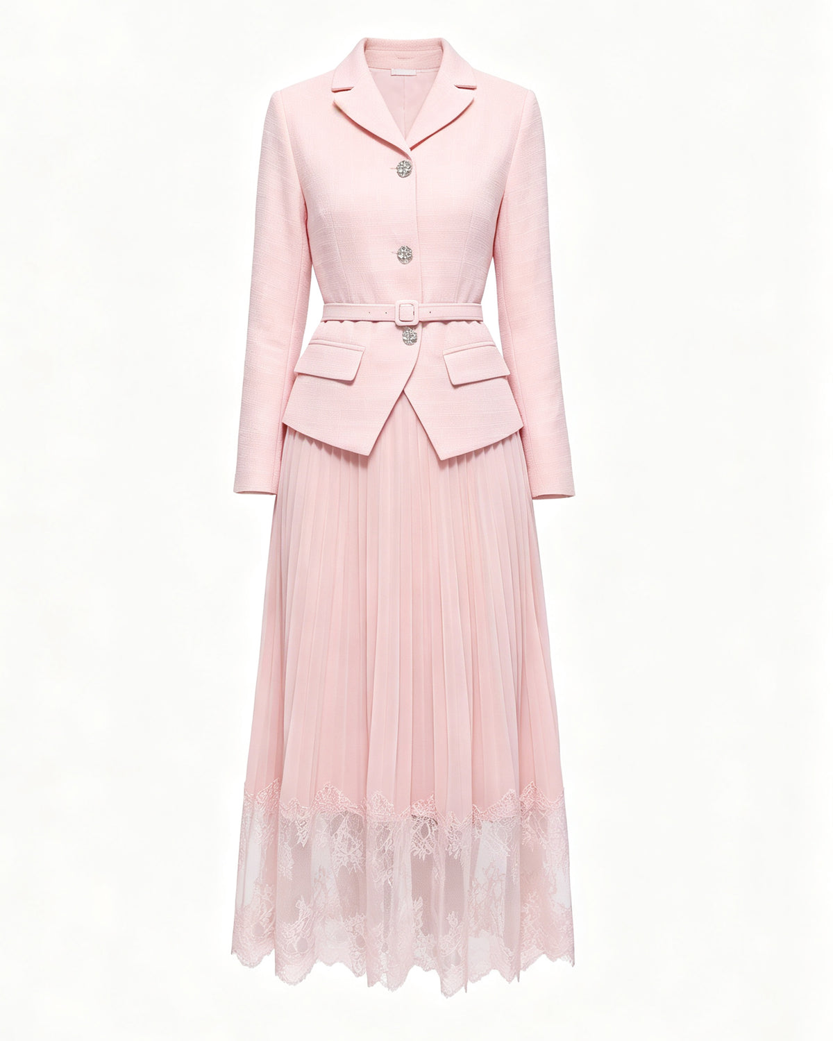 Elegant Two-Piece Pleated Skirt Suit Set for Women | Pink, Black & Beige