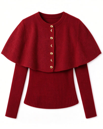 27818 Elegant Cropped Knit Cape Cardigan Set | 5 Colors