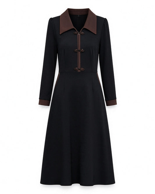 Black & Brown Collared Button-Front Dress | $42.98