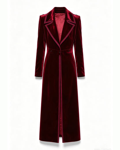 Women’s Long Velvet Coat – Burgundy & Navy | Elegant Fall & Winter Outerwear