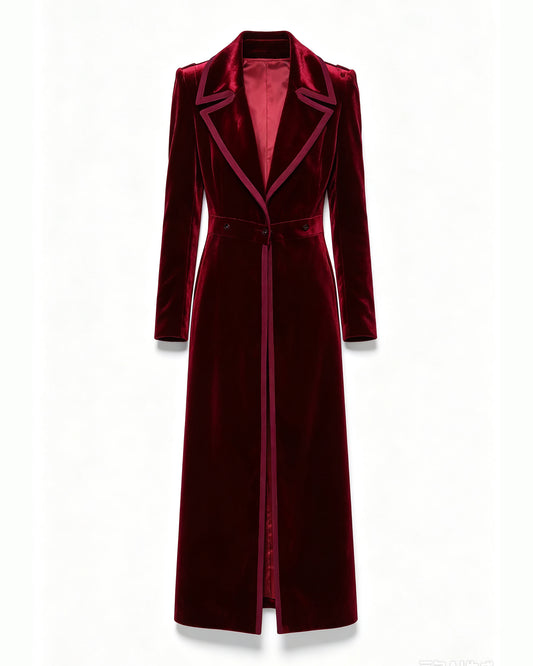 Women’s Long Velvet Coat – Burgundy & Navy | Elegant Fall & Winter Outerwear