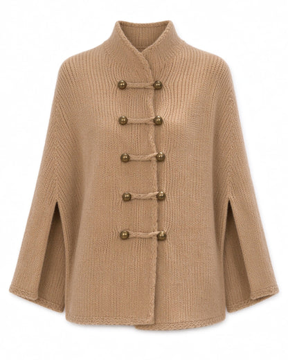 28695-Women's Knit Cape Coat – Navy & Camel