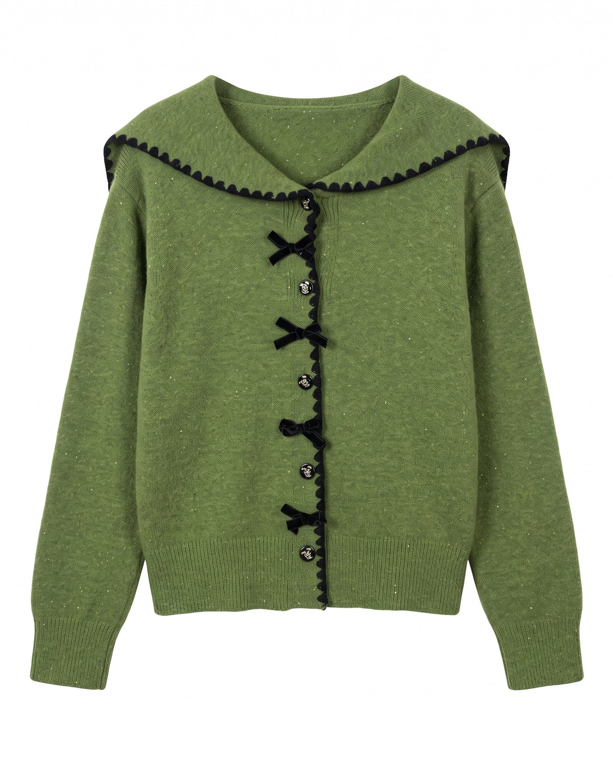 28700 Green Sailor Collar Button-Front Knit Cardigan