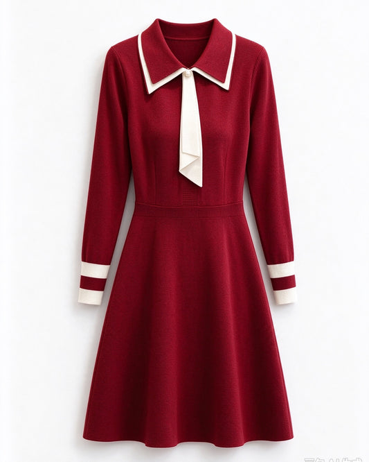 27795 Tie-Neck Knit Dress – Elegant Fall Dress for Women