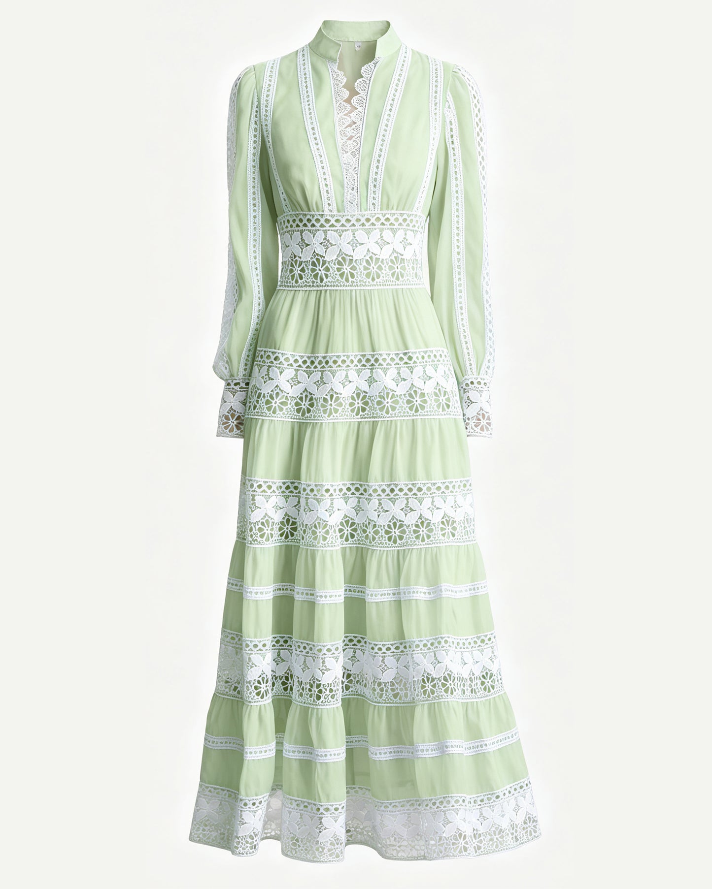 Sage Green V Neck Lace Maxi Dress