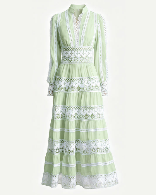 Sage Green V Neck Lace Maxi Dress