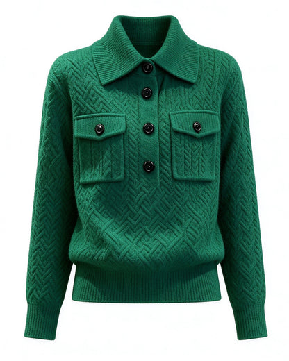 28694 Emerald Green Textured Knit Polo Sweater