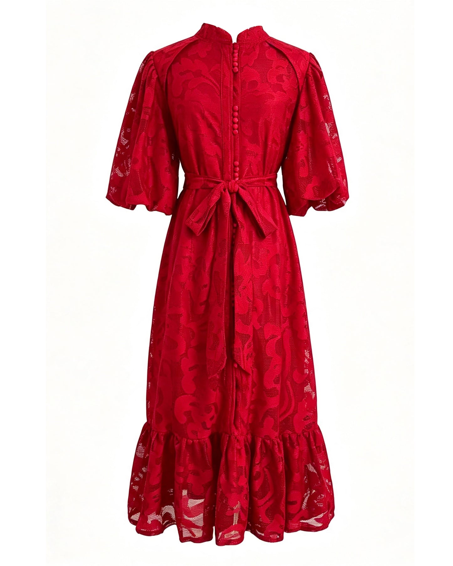 Red Lace Button Front Midi Dress | Elegant Summer Occasion Dress