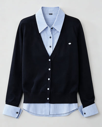 Navy Striped Layered Knit Top