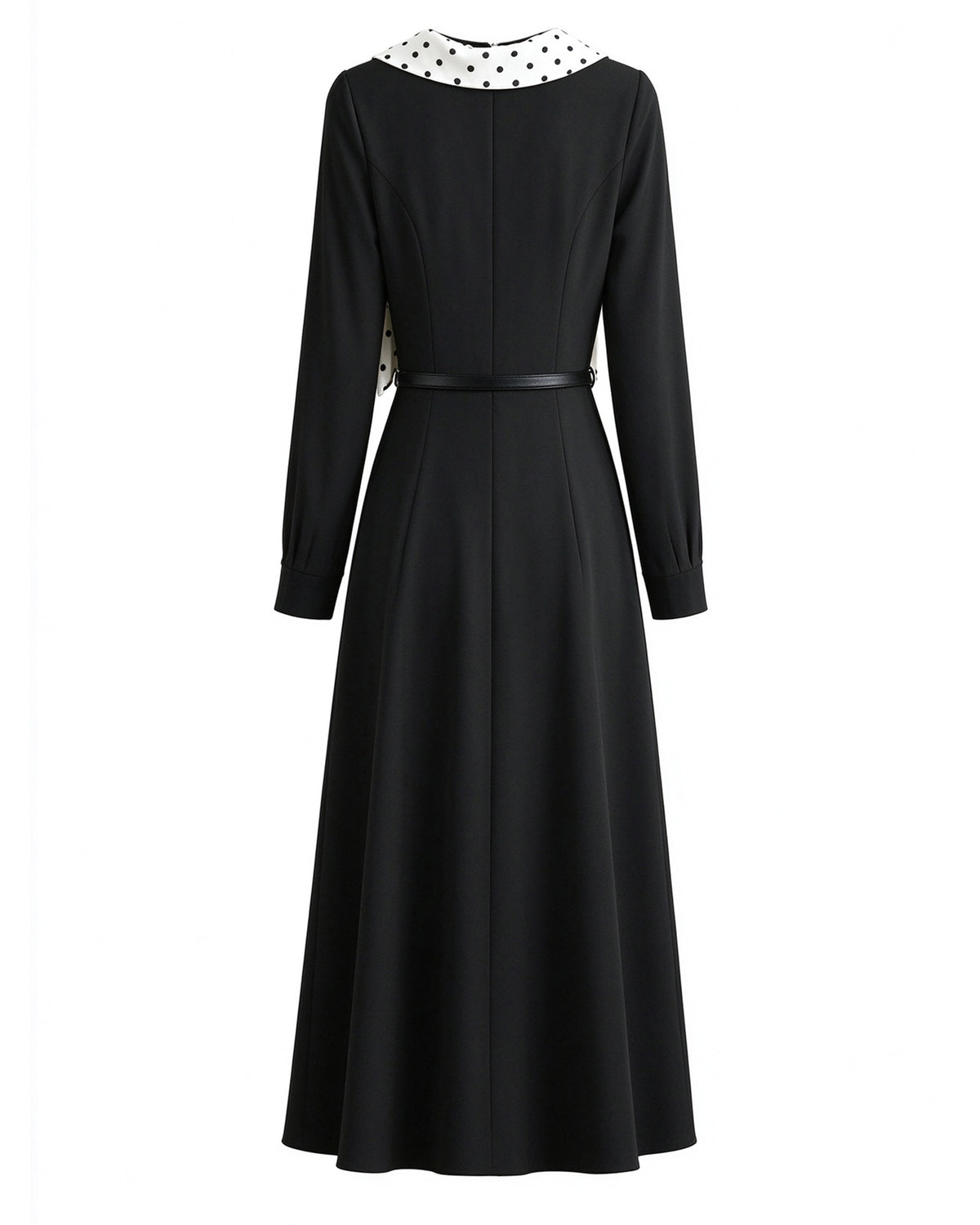 28696 Polka Dot Collar Black Maxi Dress – Elegant Holiday & Dinner Style