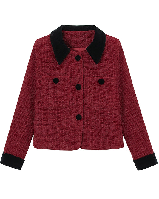 28692-Velvet Trim Tweed Jacket — Paris Café & London Autumn Style