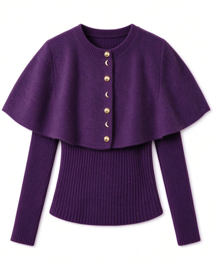 27818 Elegant Cropped Knit Cape Cardigan Set | 5 Colors