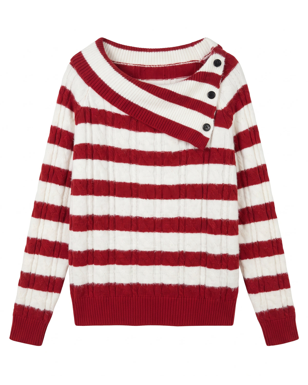 28684 Red & White Off-Shoulder Striped Knit Sweater