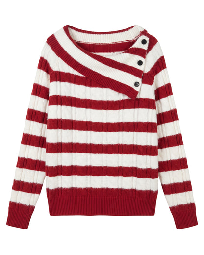 28684 Red & White Off-Shoulder Striped Knit Sweater