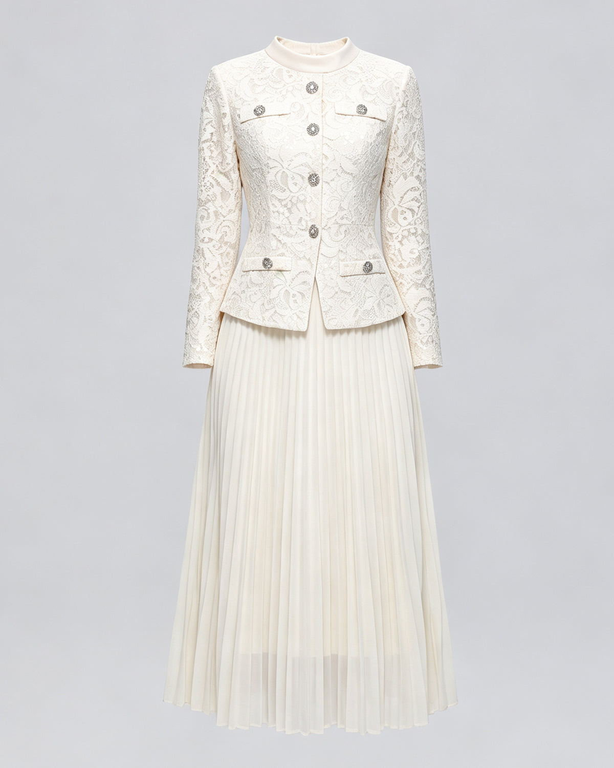 Lace Jacket & Pleated Midi Skirt Set | 3 Colors
