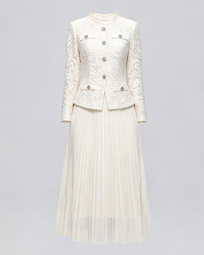 Lace Jacket & Pleated Midi Skirt Set | 3 Colors