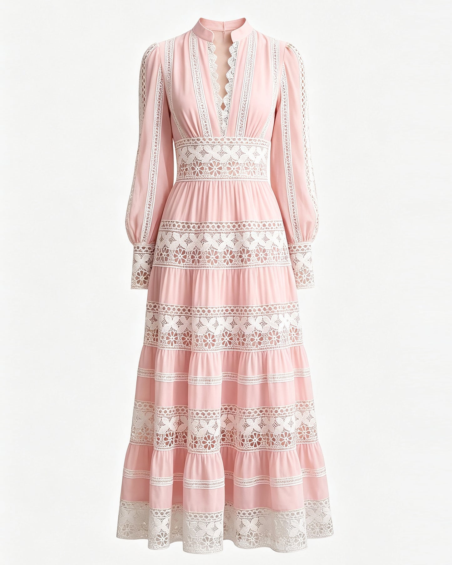 Blush Pink Lace Tiered Maxi Dress – Elegant Early Fall Occasion Dress
