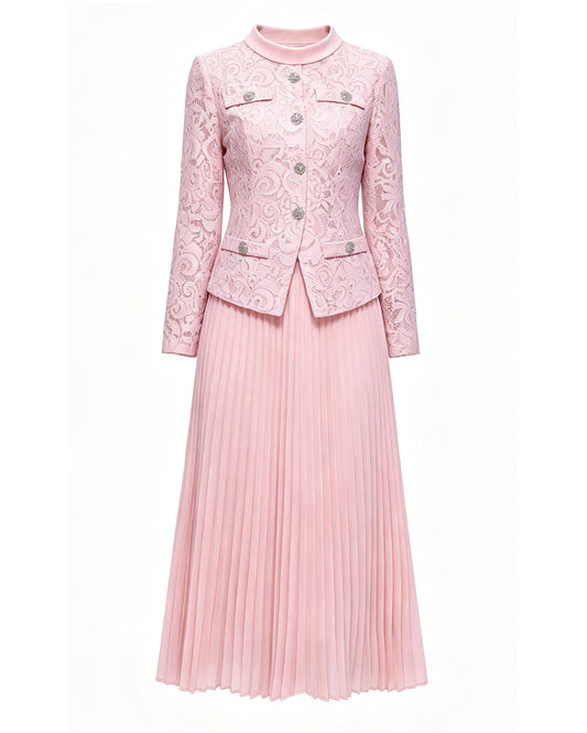 Lace Jacket & Pleated Midi Skirt Set | 3 Colors