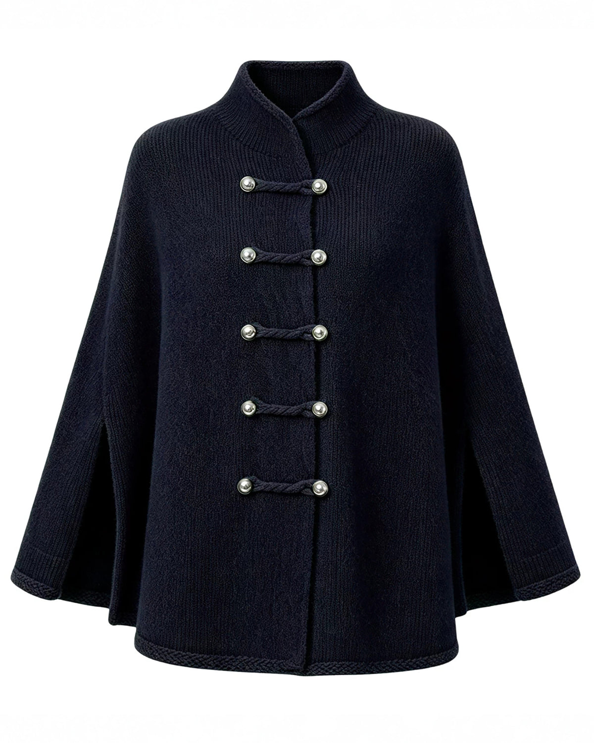 28695-Women's Knit Cape Coat – Navy & Camel