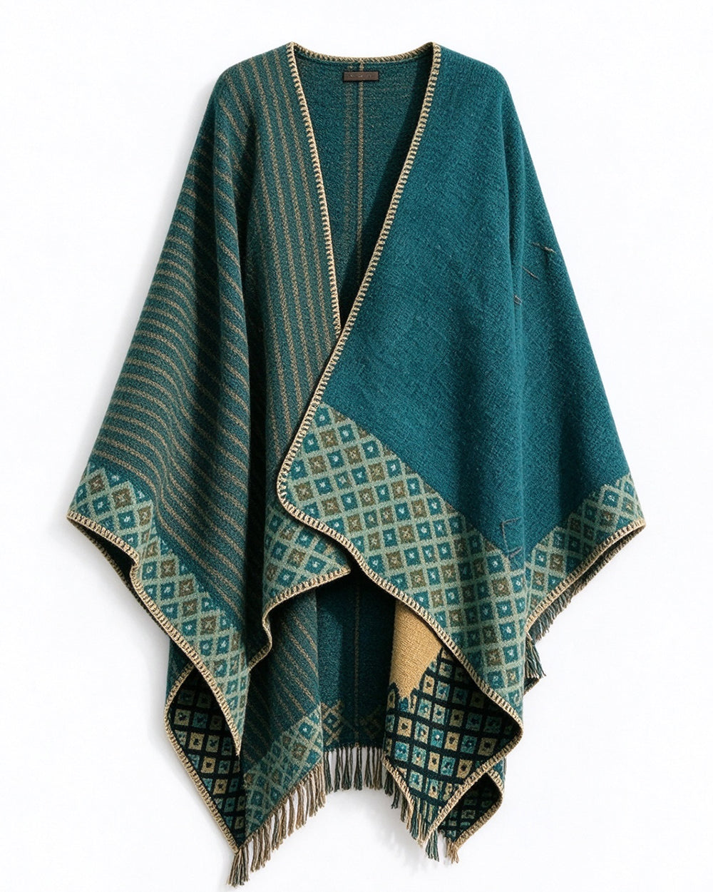 28688 Teal Printed Acrylic Travel Shawl – Oversized Wrap