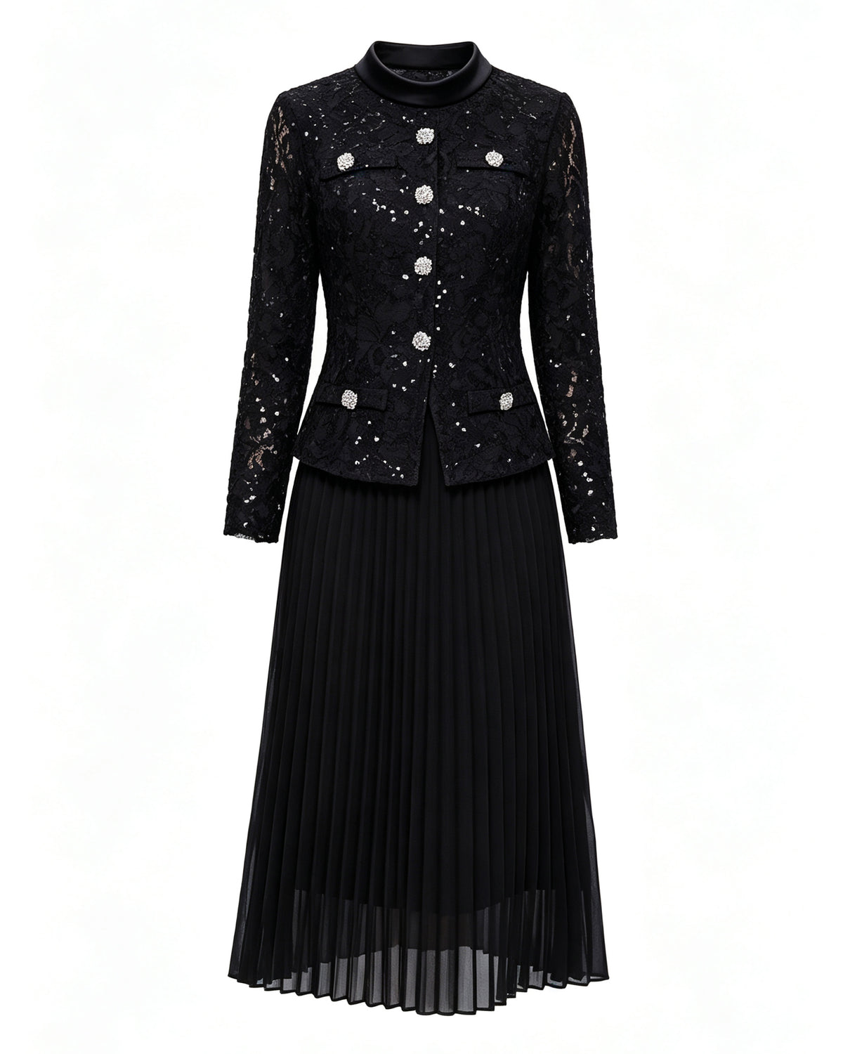 Lace Jacket & Pleated Midi Skirt Set | 3 Colors