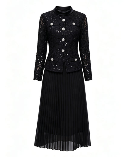 Lace Jacket & Pleated Midi Skirt Set | 3 Colors