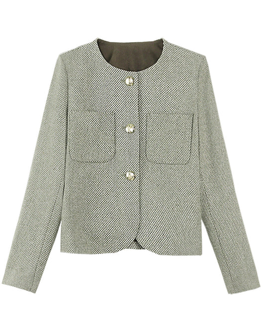 28691-Wool Blend Tweed Jacket — Parisian & London-Inspired Style