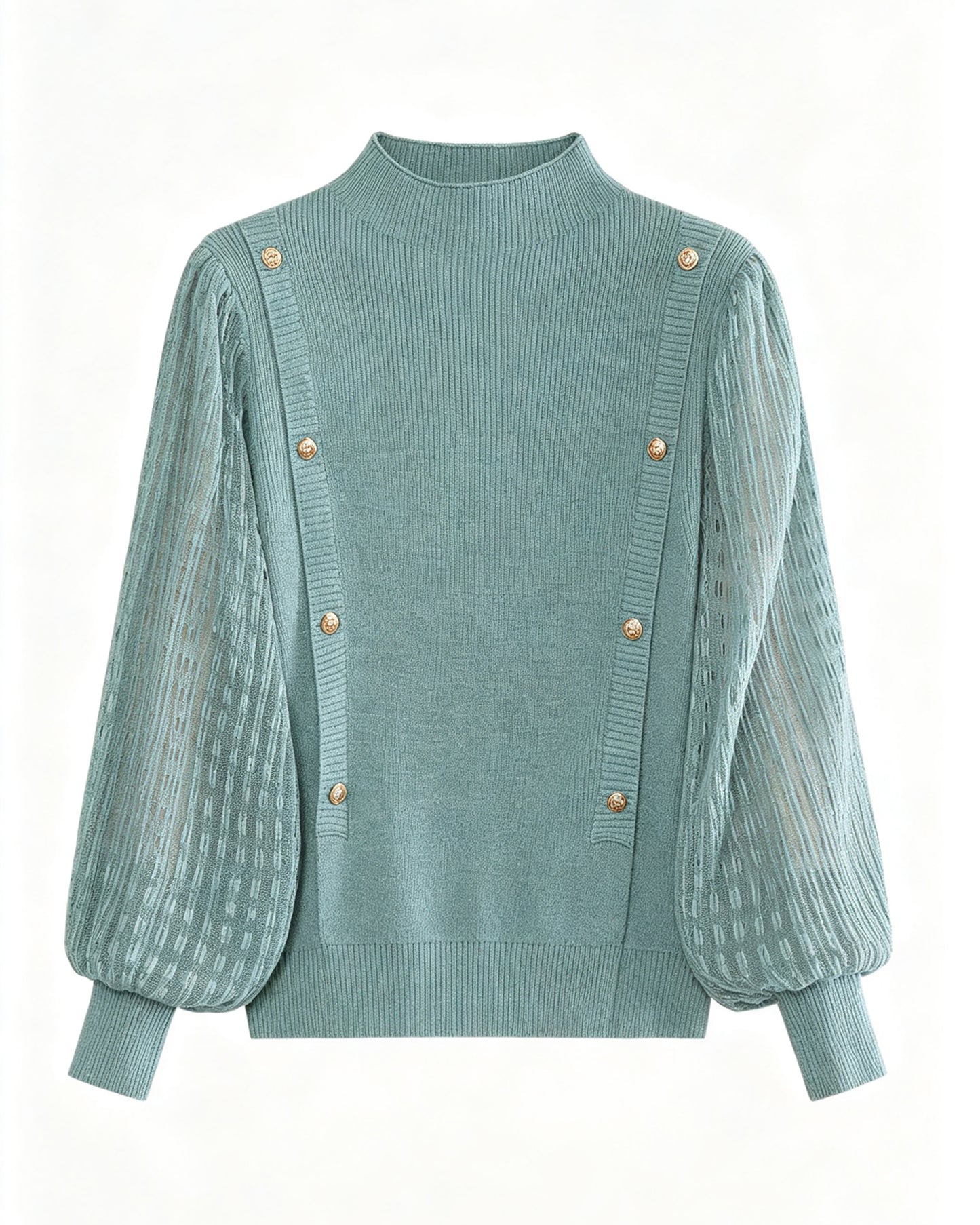 Soft Mock Neck Puff Sleeve Knit Top | Pink & Sage Green