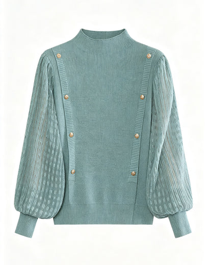 Soft Mock Neck Puff Sleeve Knit Top | Pink & Sage Green