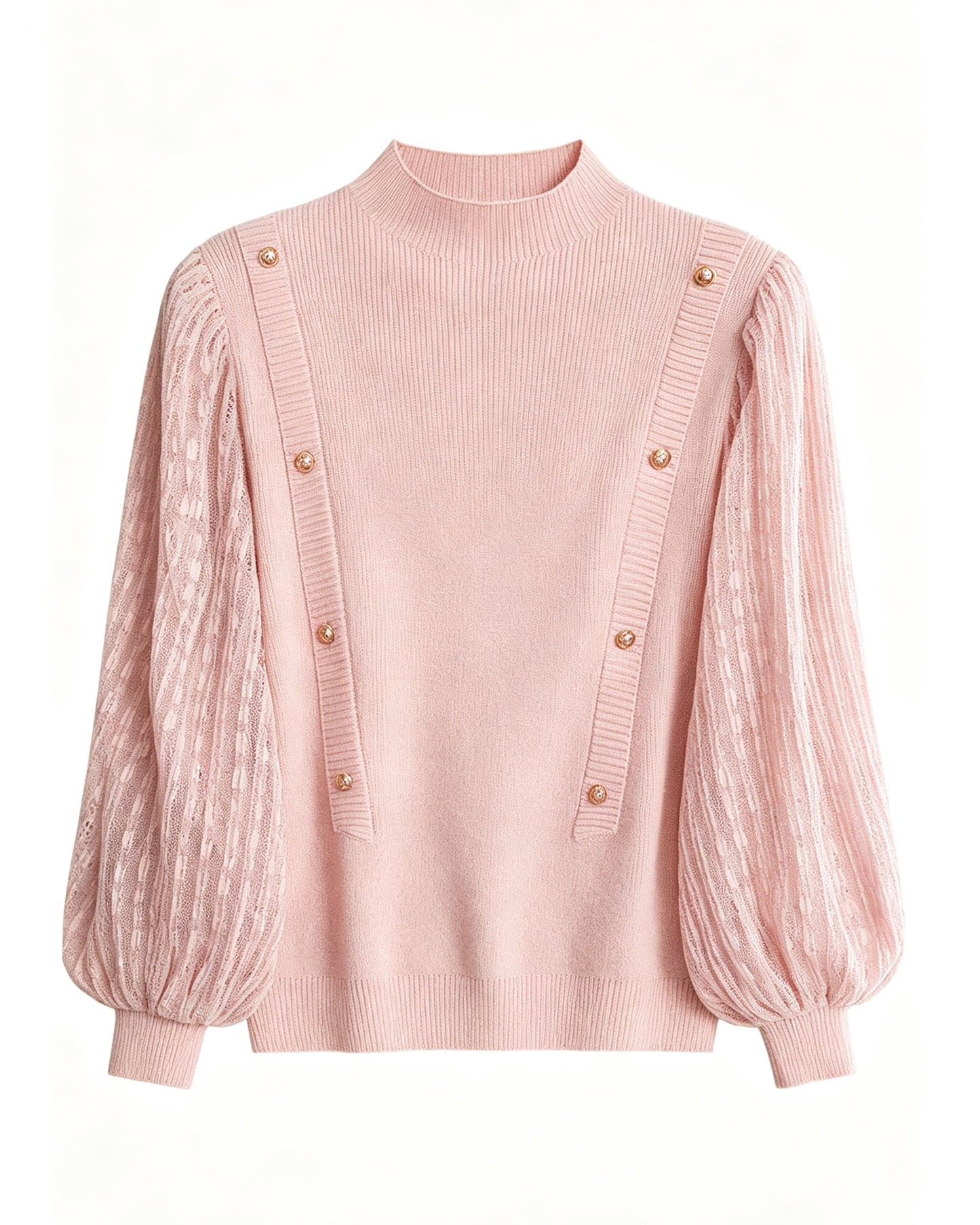 Soft Mock Neck Puff Sleeve Knit Top | Pink & Sage Green