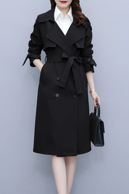 3/4 Length Double-Breasted Outerwear Trench Coat with Belt