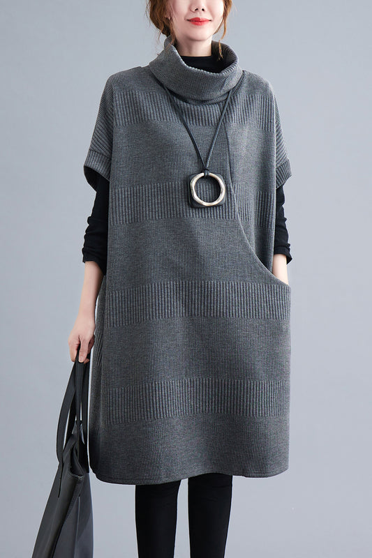 Gray Loose fit High Neck Knit Dress