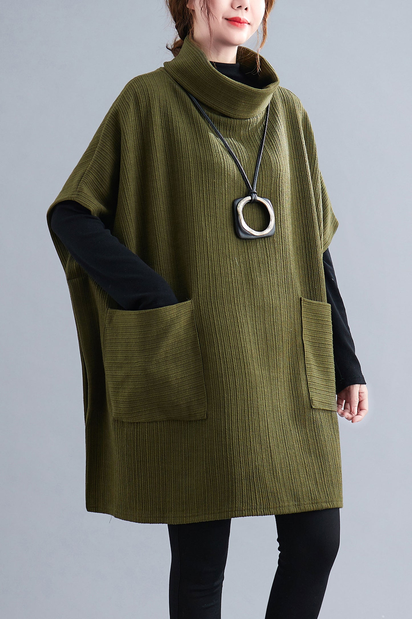 Green Loose fit High Neck Knit Dress