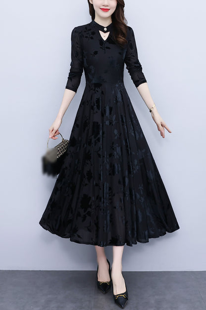 Black Floral Print Cut-out detail Maxi Dress