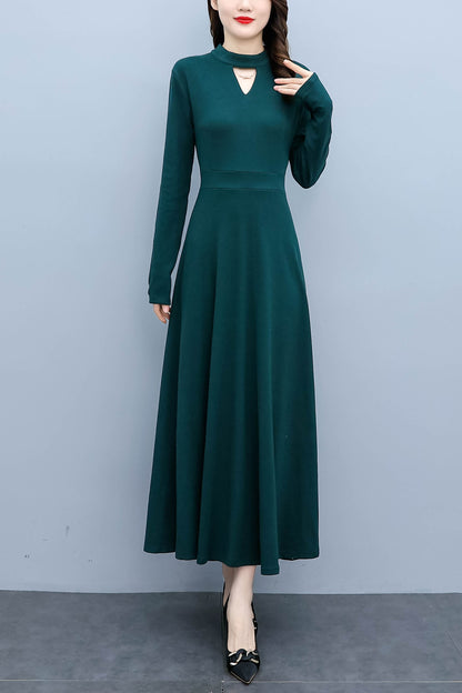 Green Cut-out detail A-line Maxi Solid Dress
