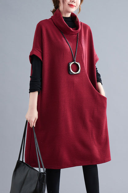 Red Loose fit High Neck Knit Dress