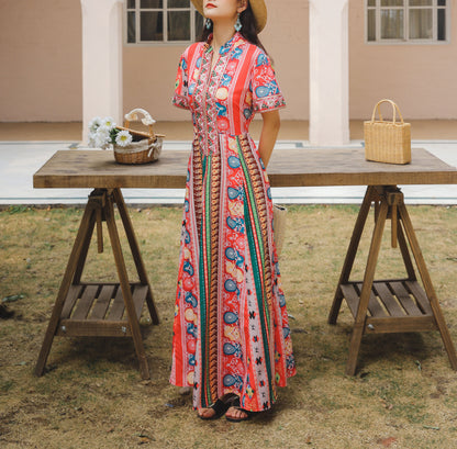Summer Elegant Bohemian Casual Floral Embroidered Maxi Dress